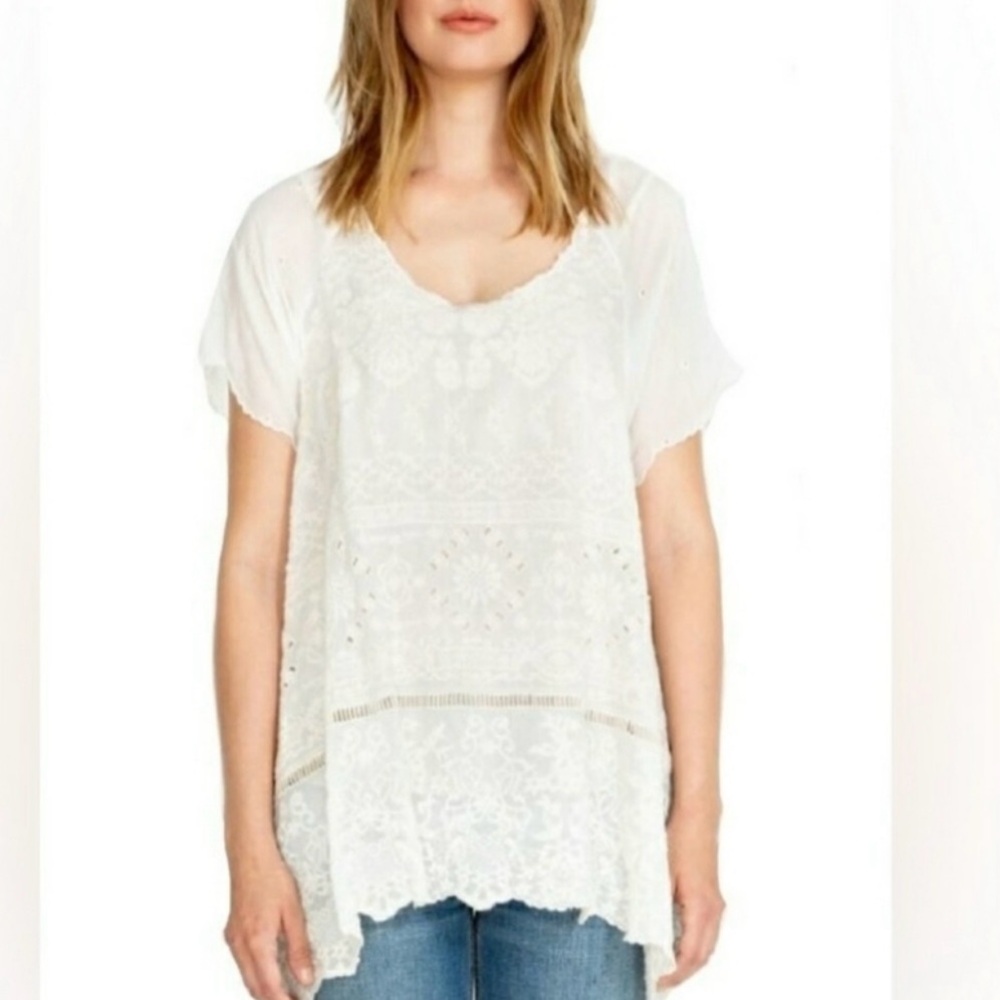 JOHNNY WAS Sutera Ivory/White Embroidered Top, Sz S - Picture 1 of 6